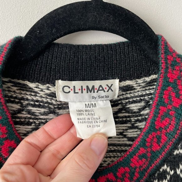 Vintage CLIMAX By Sacha Fair Isle Sweater Black Red Medium - Picture 8 of 8